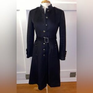 LOFT // navy blue military style a-line long belted coat button front epaulets